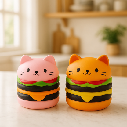 Jouet squishy burger chat pour soulager le stress