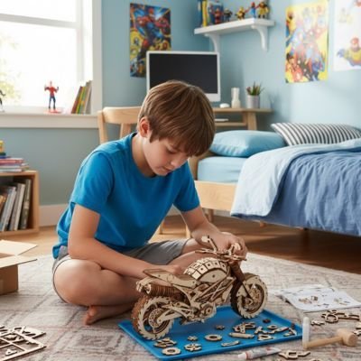Puzzle 3D bois moto artisanale – assemblage sans colle ni outils