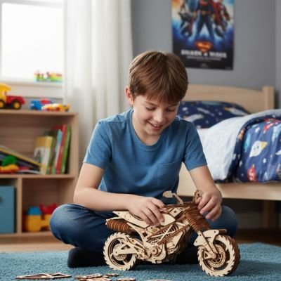 Moto en bois 3D à construire – puzzle éducatif original pour enfants