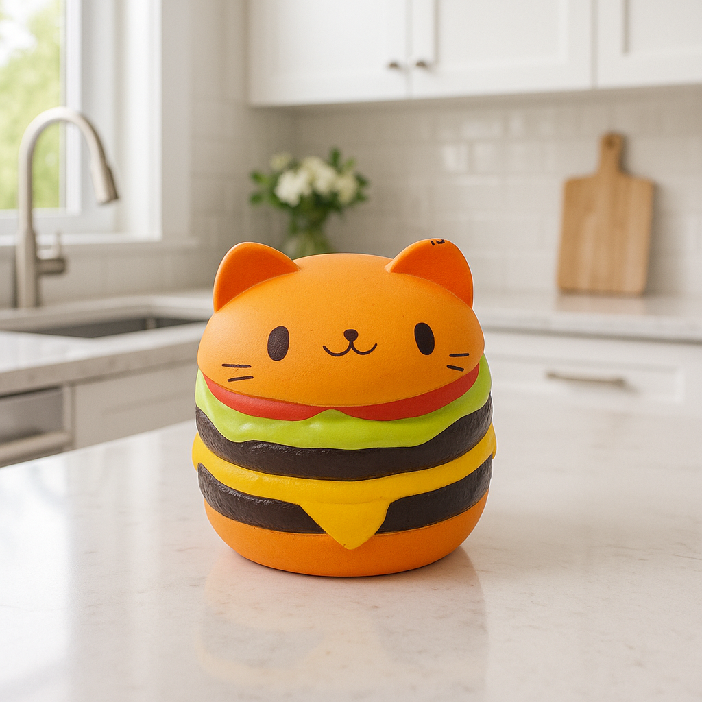 Squishy burger chat kawaii en mousse lente