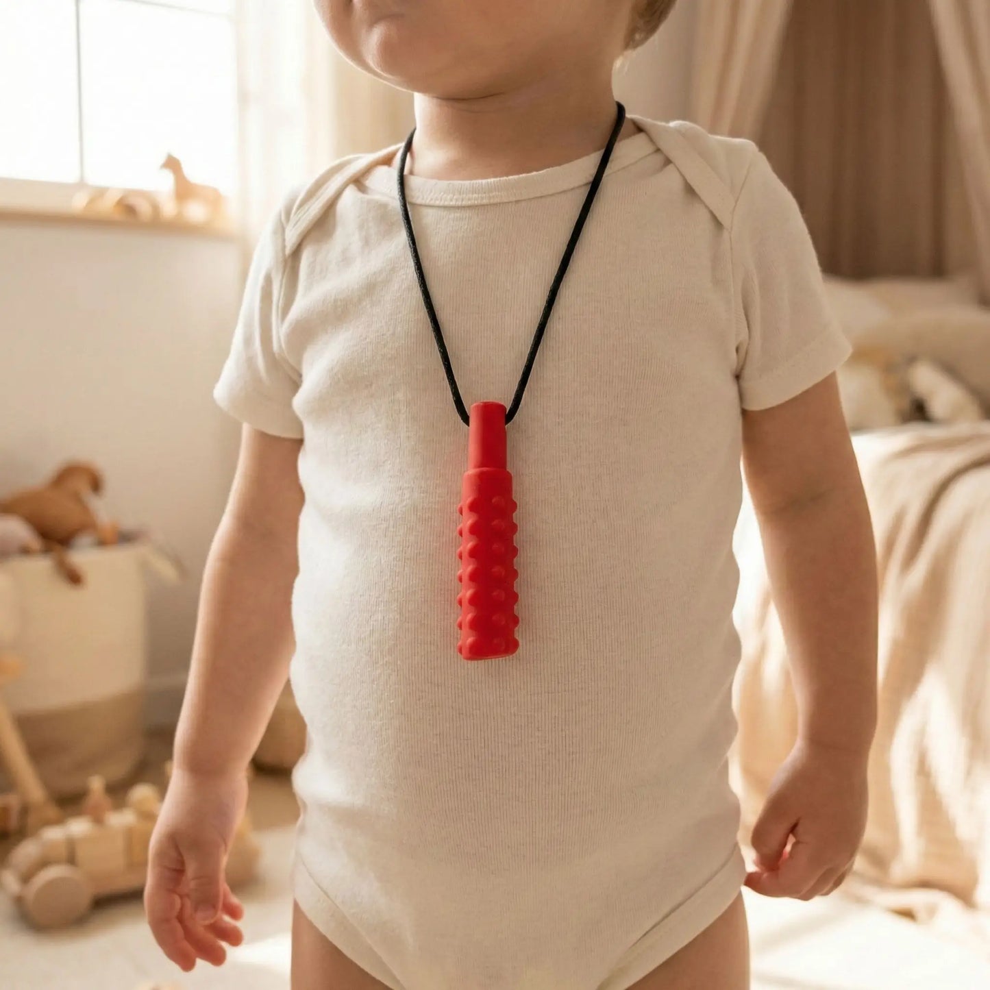collier à mâcher sensoriel en Silicone rouge